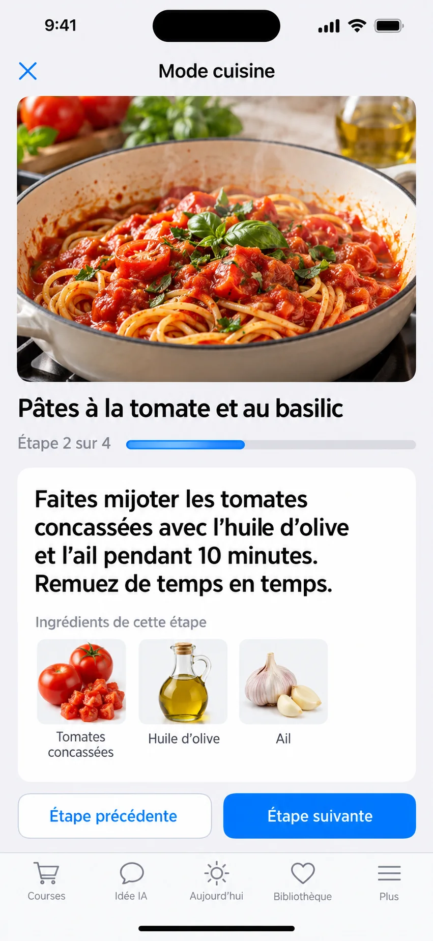 Cuisiner étape par étape avec voix, images et minuteurs