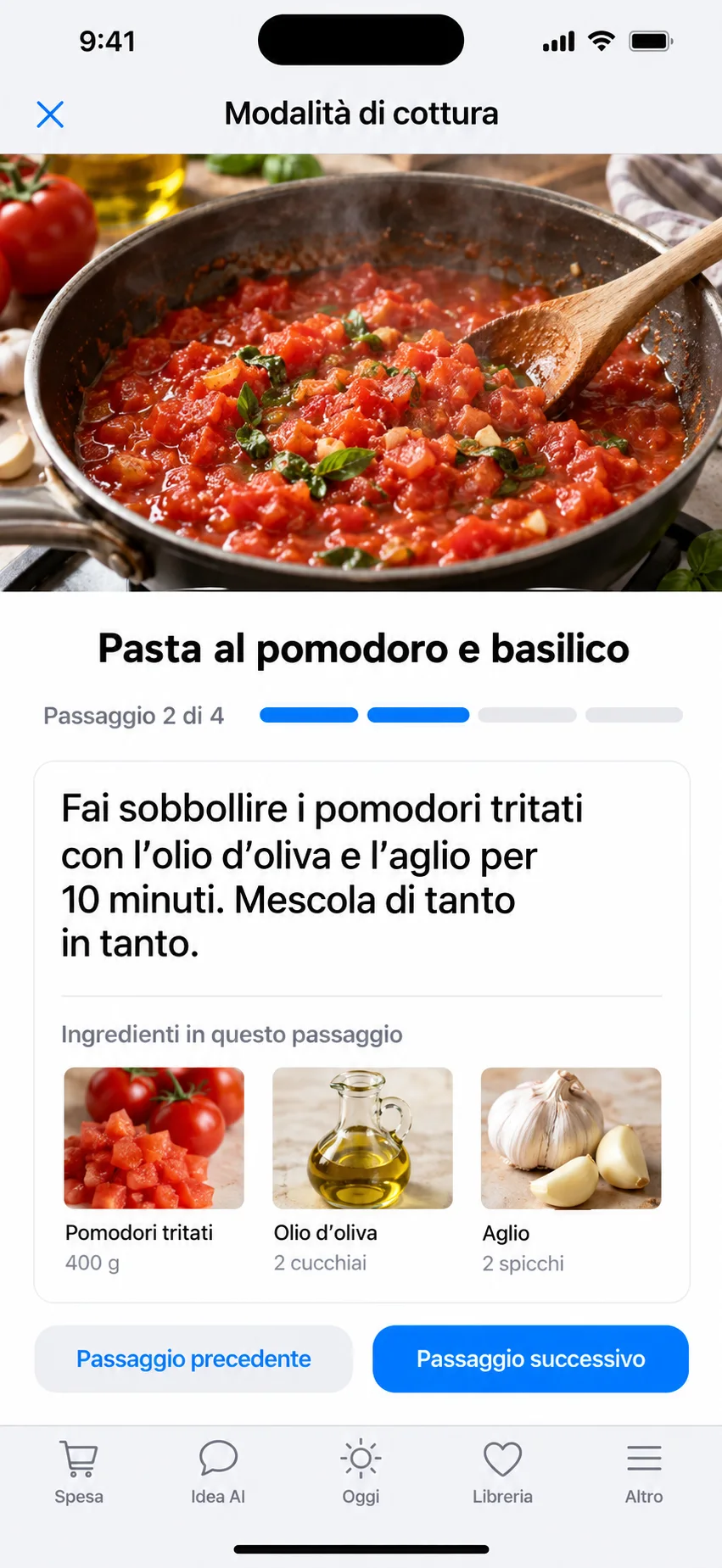 Cucina passo passo con voce, immagini e timer