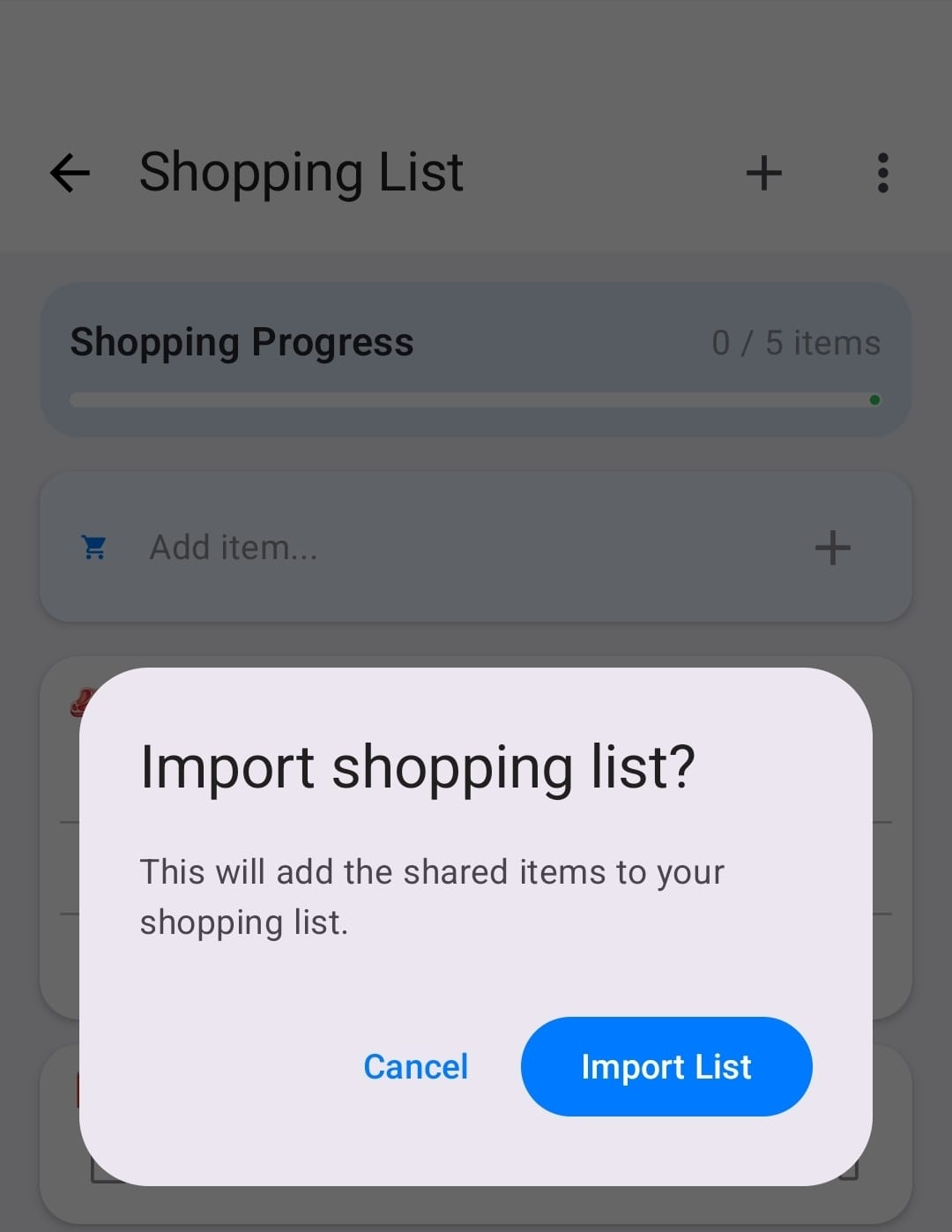 Import shopping list confirmation in RecipeAI