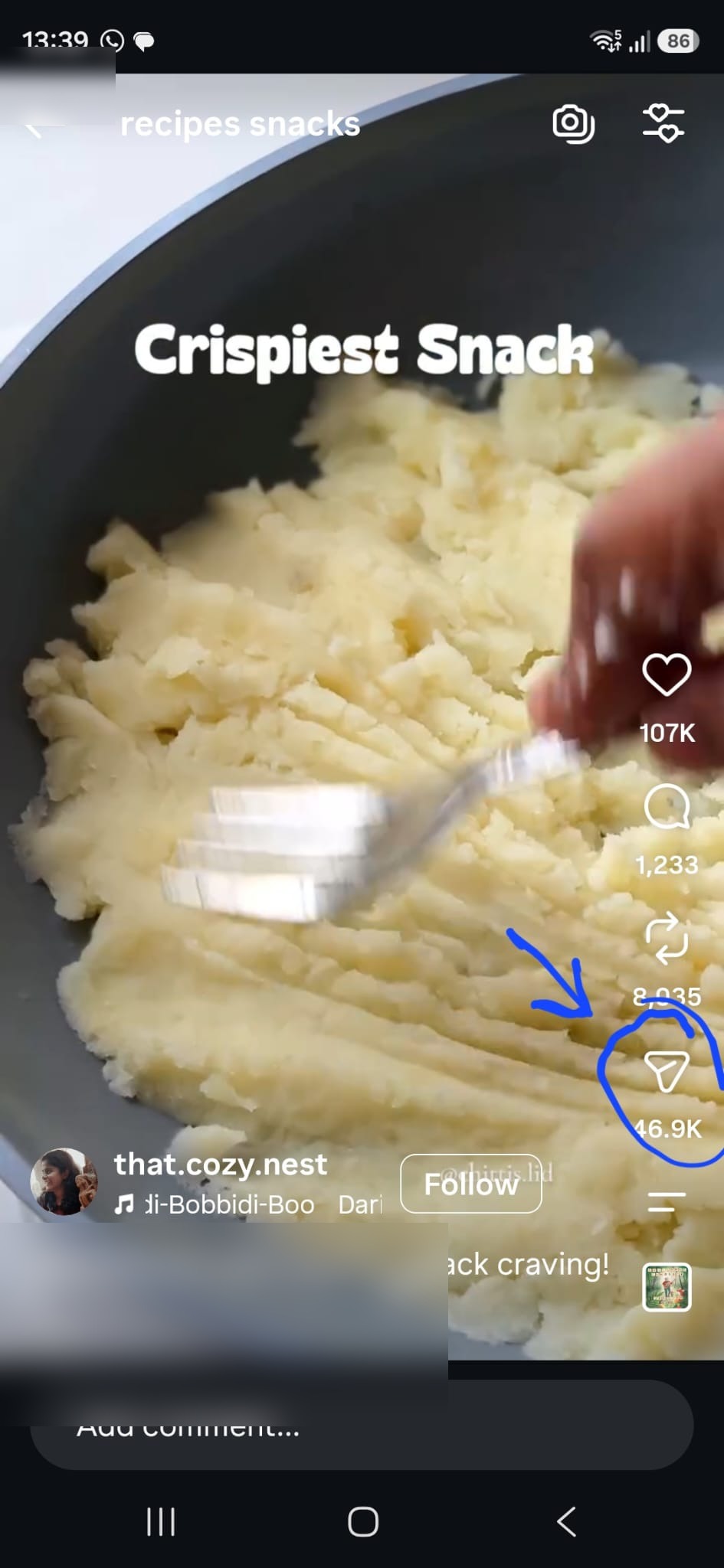 Recipe video open before sharing to RecipeAI