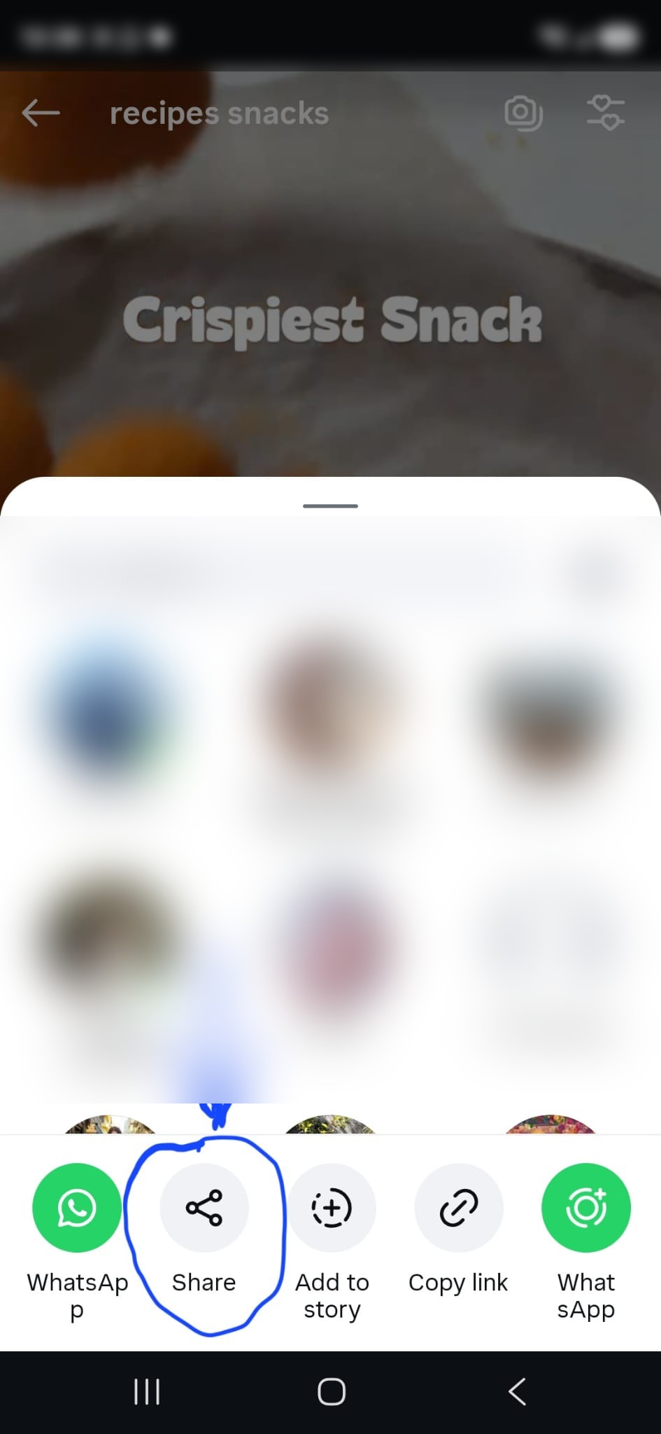 Social app share menu with the Share button highlighted