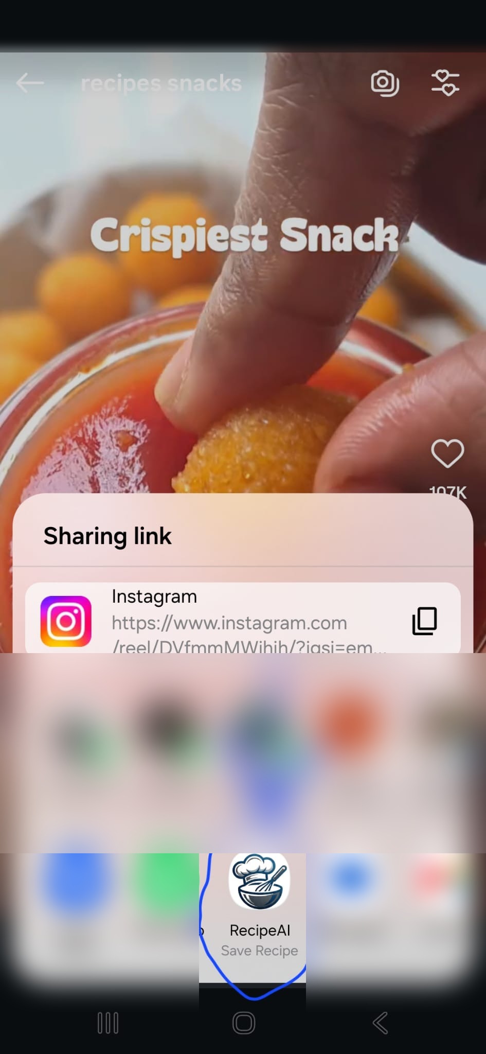 Android share sheet with RecipeAI selected