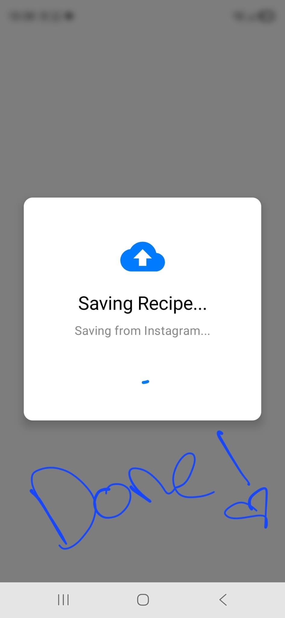 RecipeAI saving recipe progress screen